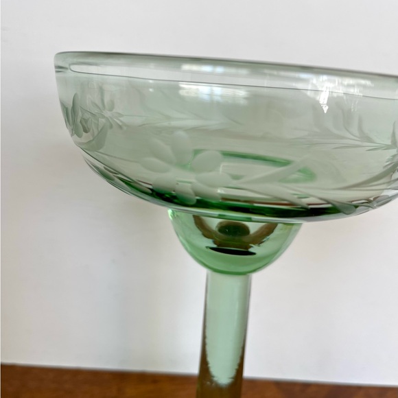 Bobby Flay Hand-Blown Etched Green Glass Margarita Glasses Set of 2 - Picture 8 of 10